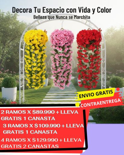 Ramo De Orquideas Artificiales + Canasta